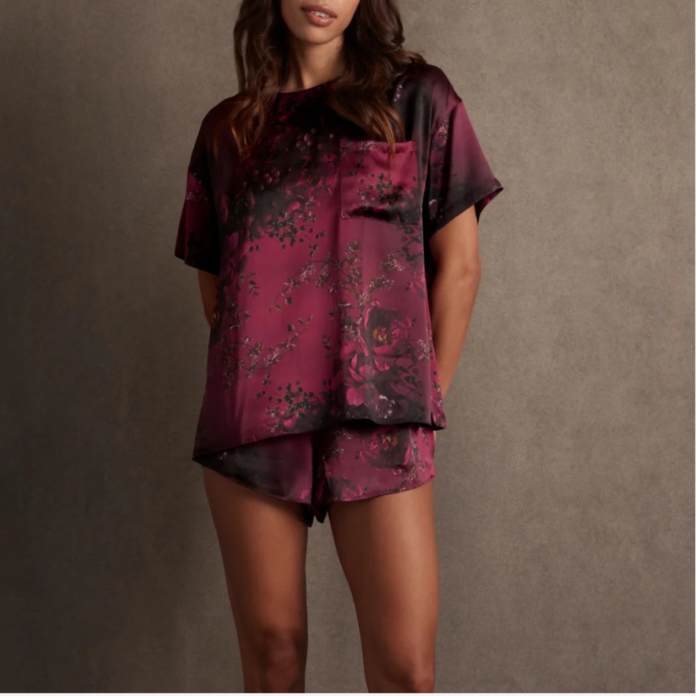 LUNYA x ROSANDICH BNWT Washable Silk Tee Short Set in Rouge Reverie Size L